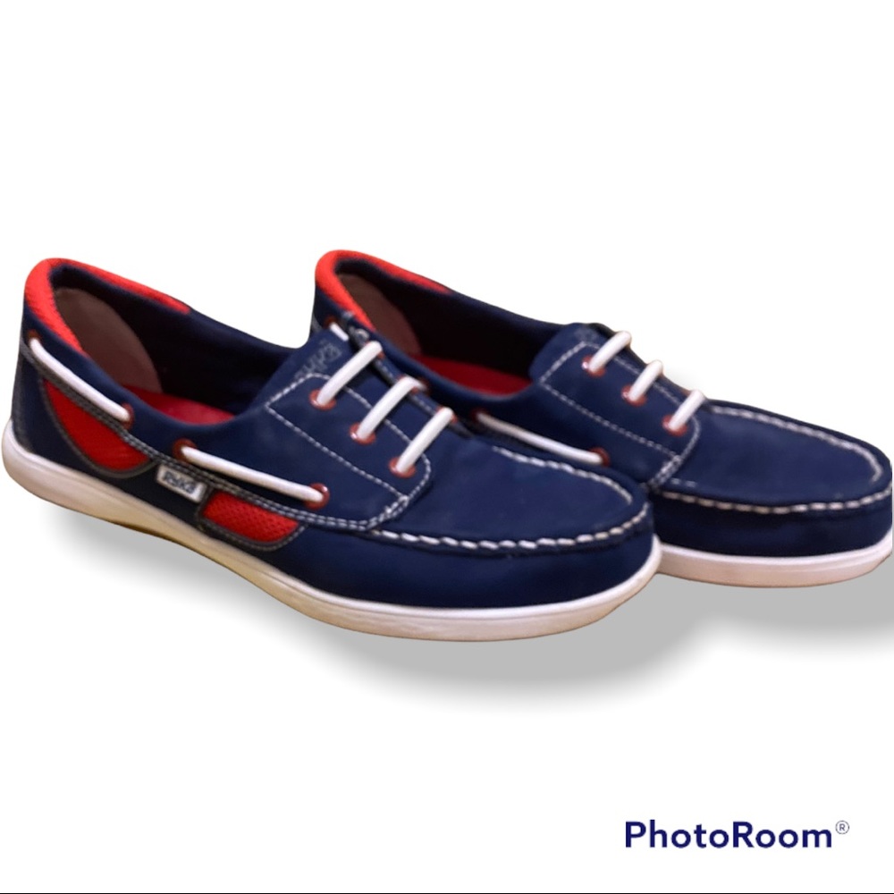 RYKA women’s size 8 blue/red suede slip on loafers